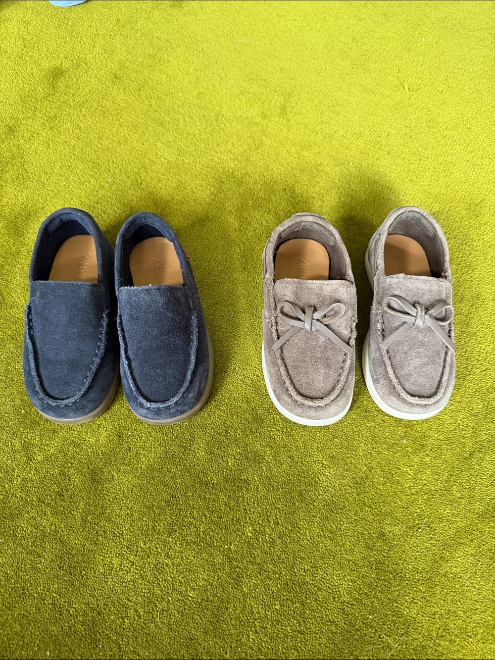 ZARA Kids Suede Slip-On Loafers in Navy and Taupe